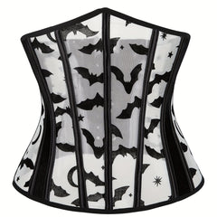 Bat Print Strapless Corset Bustier Tummy Control Mesh Body Shaper
