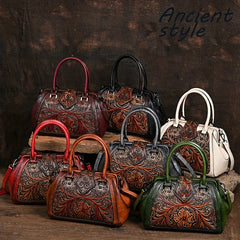 Vintage Floral Embossed Tote Bags Brown Red Green w/ Removable Straps