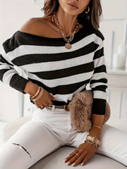 Casual Stripe Print Long Sleeve Sweater
