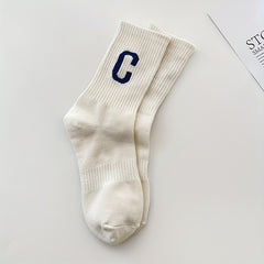 Letter & Striped Print Socks Women's Mid Tube Stockings