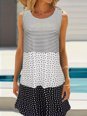 Colorblock Pin Dots & Stripe Print Tank Dress