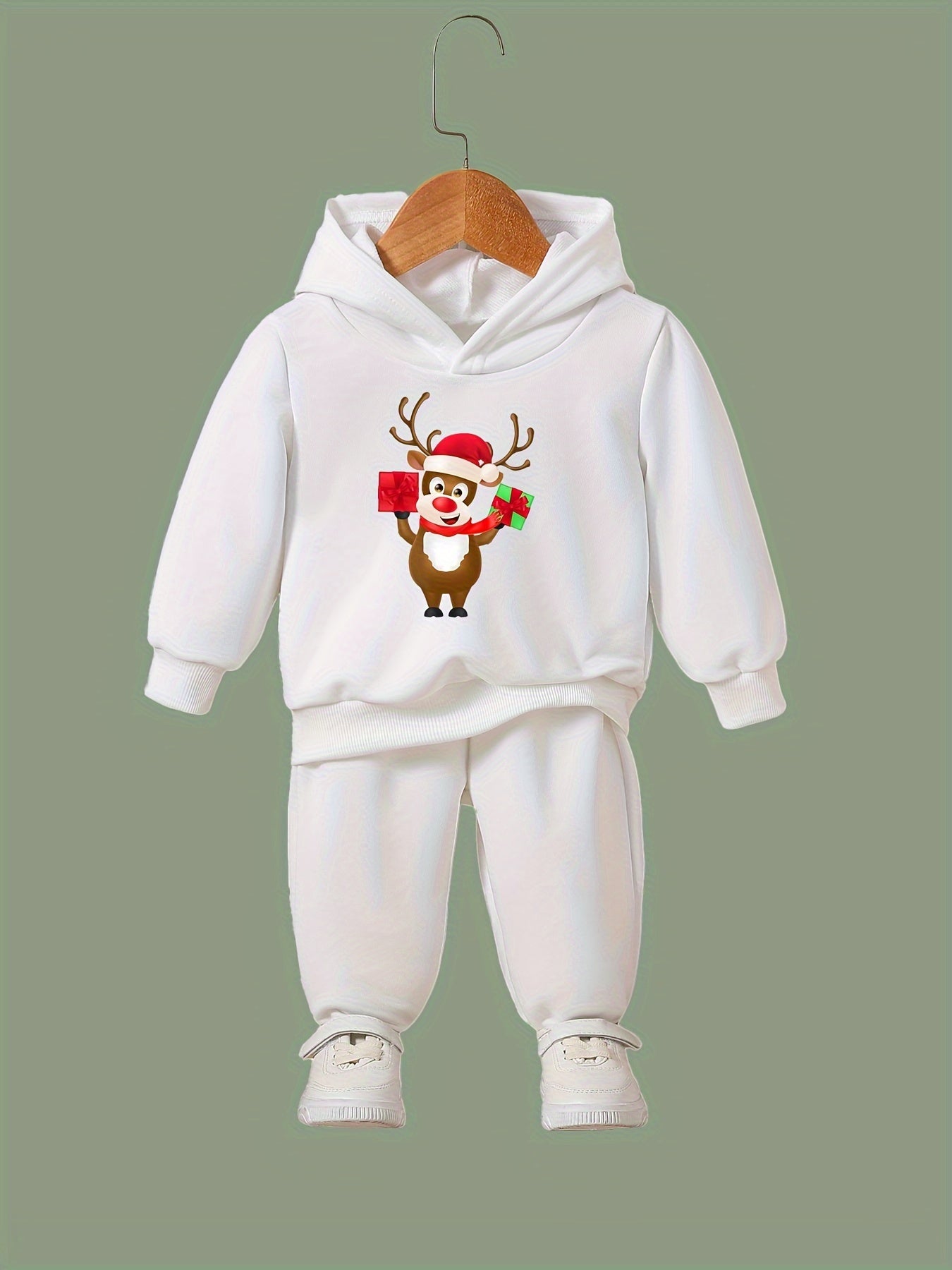 OERYUI Reindeer Scarf Print Outfits 2pcs Girls Hoodies Jogger Pants Set