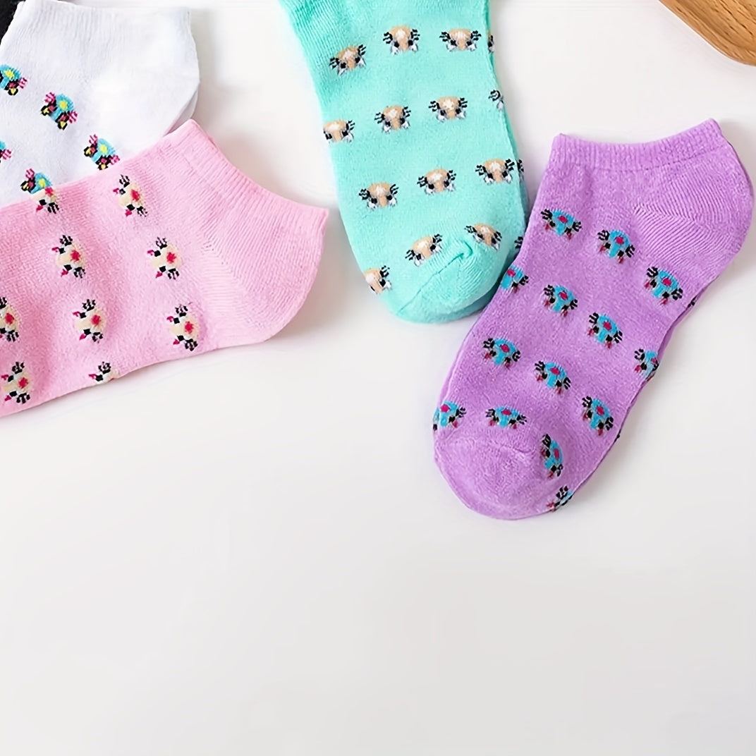 5 Pairs Cat Print Ankle Socks Women's Stockings