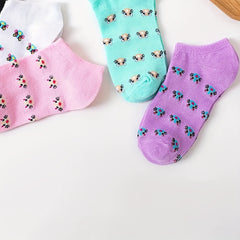 5 Pairs Cat Print Ankle Socks Women's Stockings