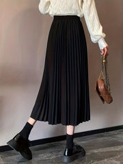 Elastic High Waist Pleated Skirt Spring & Fall Women's Clothing