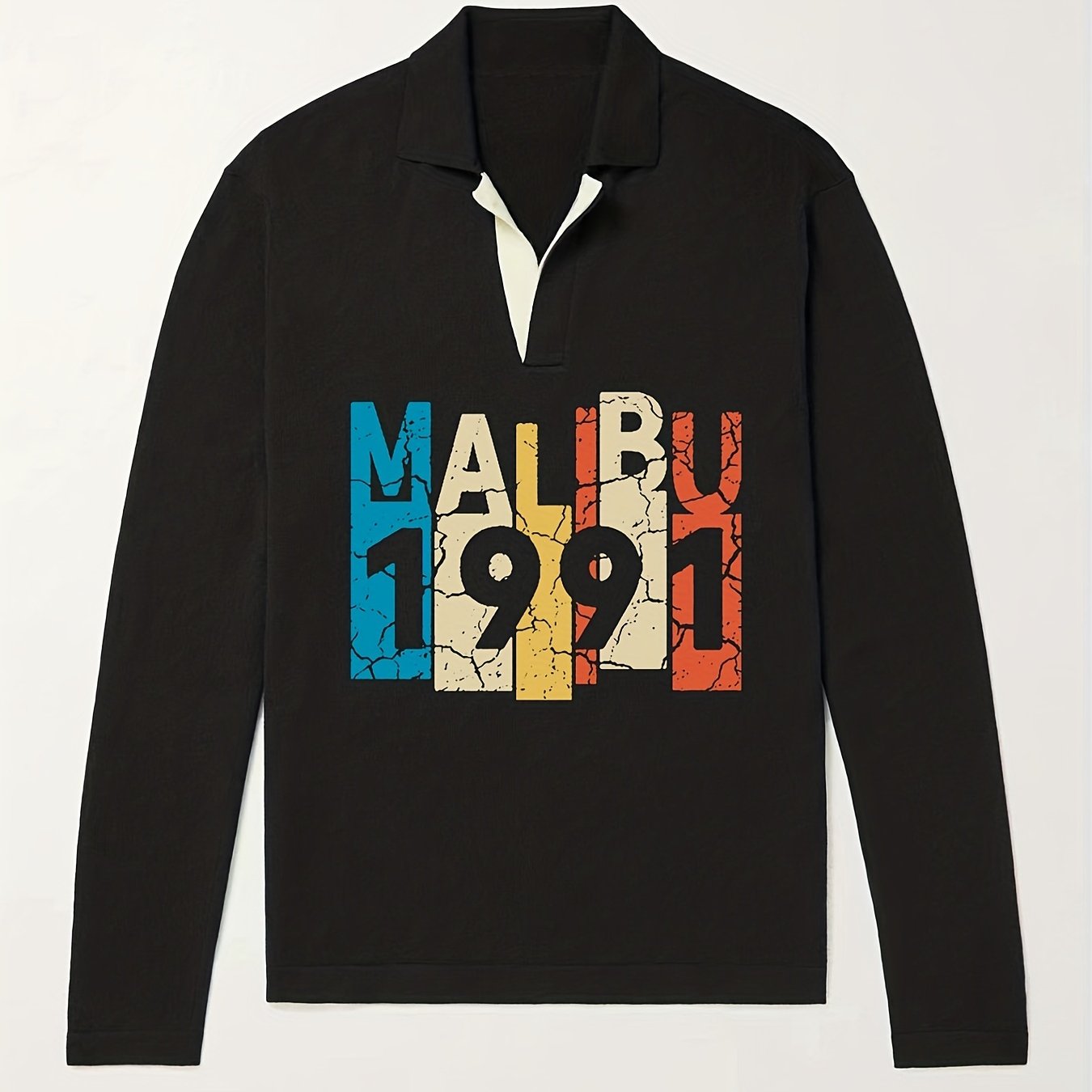 1991 Pattern Knit Polo Shirt Men's Casual Lapel Sweater