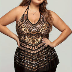Leopard Print Tankini Set Halter Top & Shorts 2 Piece Swimsuit