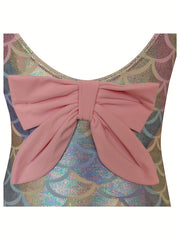 Girls Fish Scale Ruffle Trim Swimsuit for Vacation