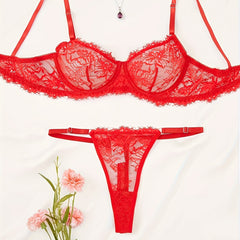 Floral Lace Lingerie Set Push Up Bra & Thongs