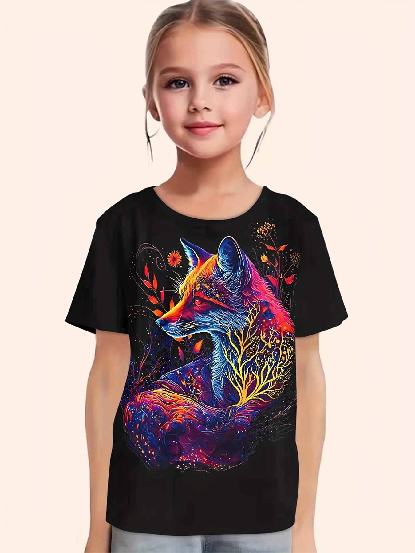 Fox Graphic Short Sleeve T shirt for Girls - Summer Gift