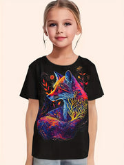 Fox Graphic Short Sleeve T shirt for Girls - Summer Gift