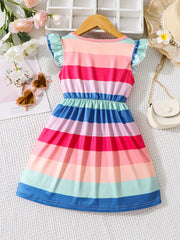 Kid Girls Rainbow Striped Princess Party Dress