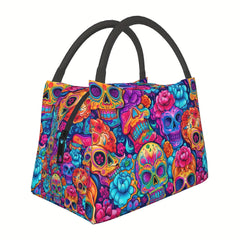 Colorful Skull Pattern Cooler Bag Halloween Leakproof Lunch Tote