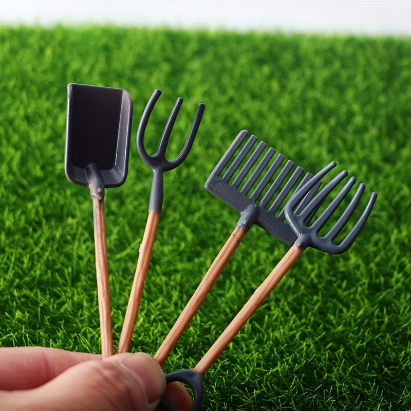 Dollhouse Farm Simulation Shovel & Rake Set, Mini Garden Props