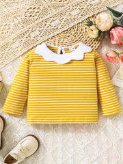 Baby Girls Colorful Striped Ruffle Collar Long Sleeve T Shirt