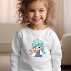 Girls Girl Pattern Crew Neck Long Sleeve Sweatshirt For Spring Fall