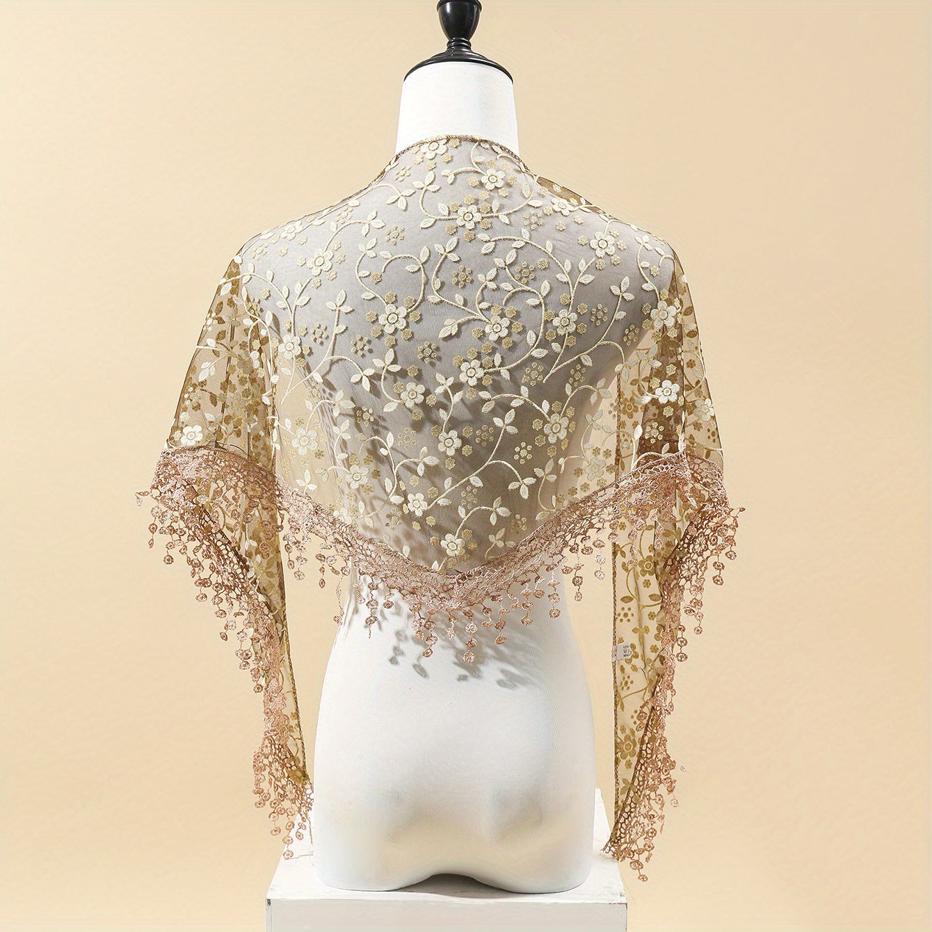 Floral Lace Shawl Tassel Triangle Scarf Solid Cape Bridal Shawl Dress Wrap