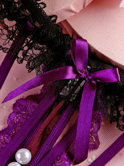 Floral Lace Thongs with Faux Pearl Bow Tie Panties