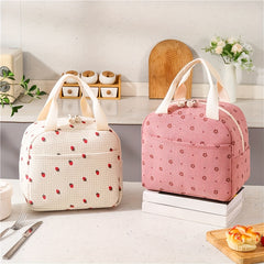Large Floral Corduroy Insulated Lunch Bag Waterproof Aluminum Foil Lining