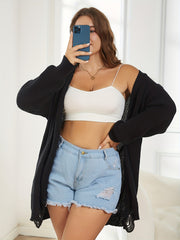 Casual Cardigan Lantern Sleeve Ripped Stretch Cardigan