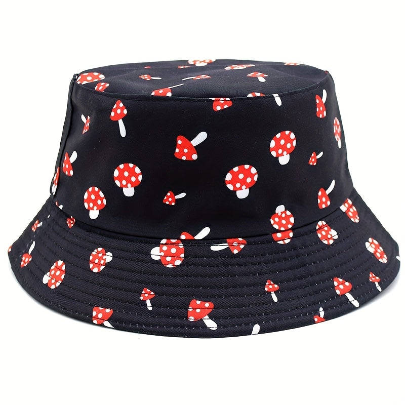 Mushroom Print Fisherman Hat Seaside Sunshade Casual Pot Hat