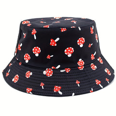 Mushroom Print Fisherman Hat Seaside Sunshade Casual Pot Hat