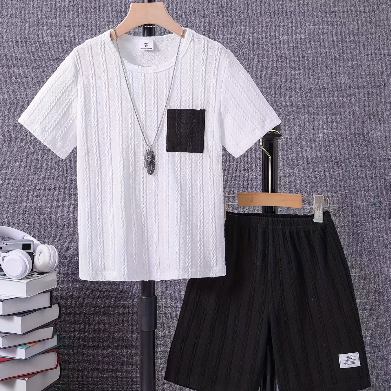 Boys Casual Stripe Graphic Short Sleeve T shirt & Shorts Set