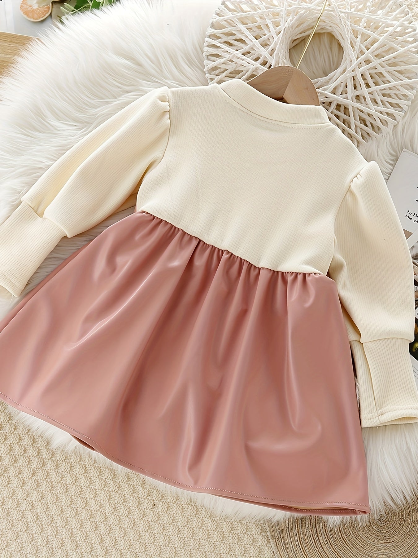 Sweet Girls Puff Long Sleeve Bow Dress Splicing Dress