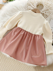 Sweet Girls Puff Long Sleeve Bow Dress Splicing Dress