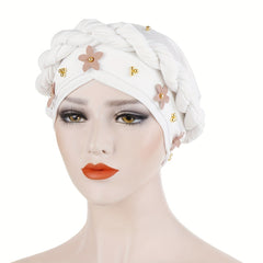 Beads Flower Turban Cap Twist Braid Head Scarf