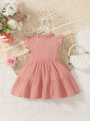 Baby Girls Cotton Ruffled Puffy Dress With Bow