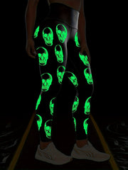 Skull Print Glow-in-the-Dark Leggings High Waisted Elastic Leggings