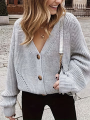 Solid Button Up Long Sleeve Cardigan