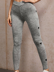 Heart Print Skinny Leggings Stretchy Butt Skinny Leggings Women's Clothing