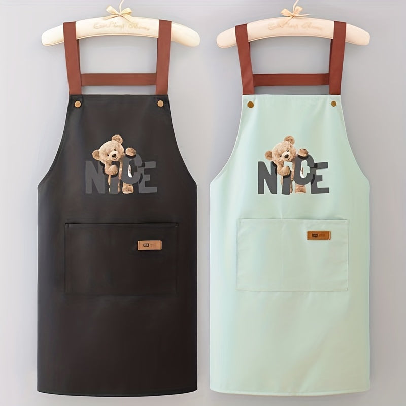 Bear Pattern Kitchen Waterproof Proof Apron Men's And Women's Waist Apron
