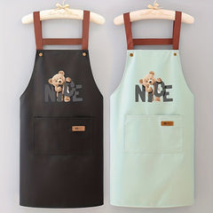 Bear Pattern Kitchen Waterproof Proof Apron Men's And Women's Waist Apron