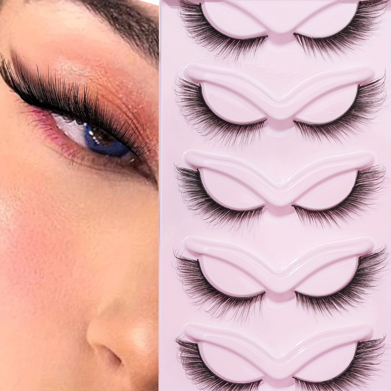 5 Pairs Fox Eye False Eyelashes 16mm Natural Volume Curly Makeup Lash Extension