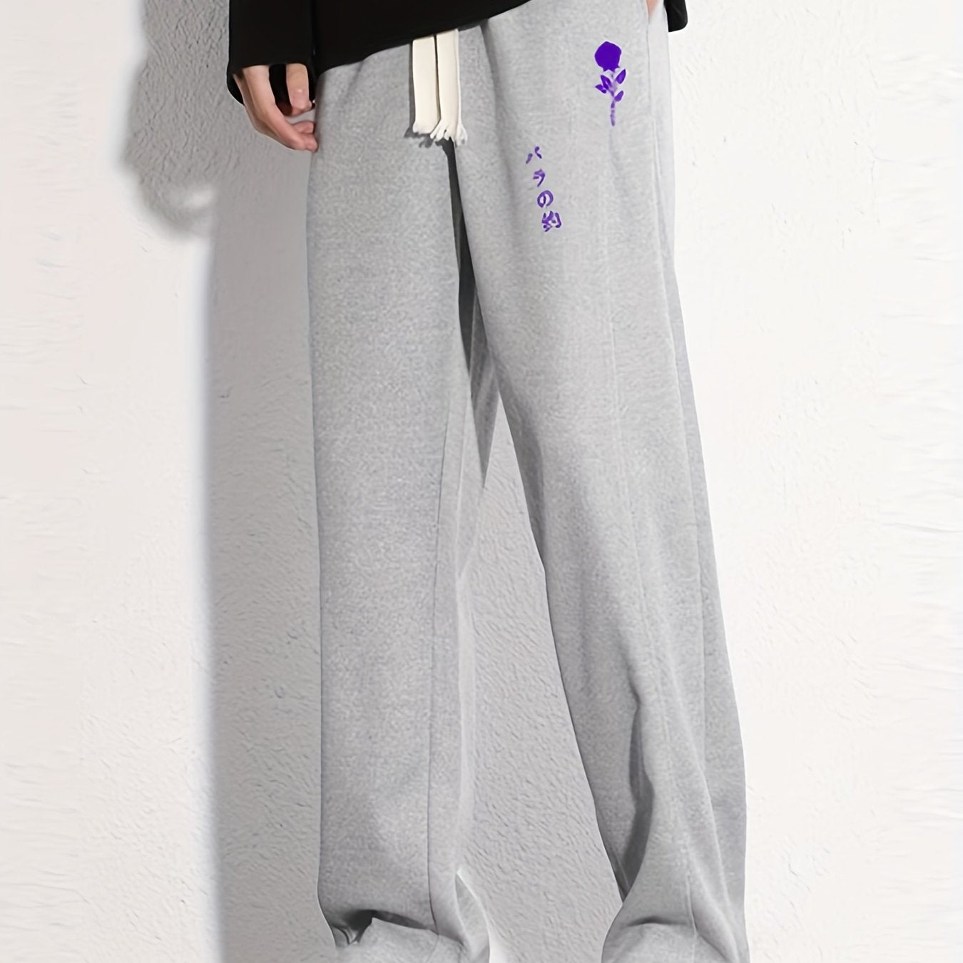 Purple Rose Graphic Print Men's Sweatpants Drawstring Jogger Pants