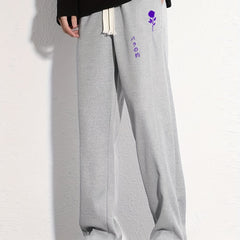 Purple Rose Graphic Print Men's Sweatpants Drawstring Jogger Pants