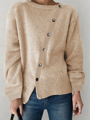 Casual Sweater Women's Plus Solid Knitted Long Sleeve Button Decor