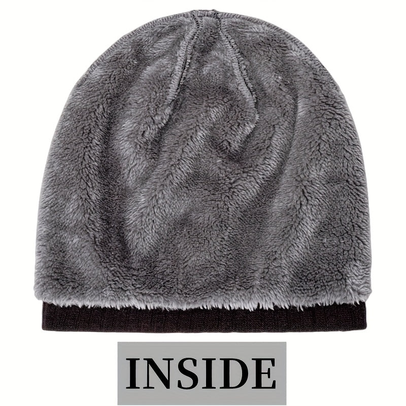 Outdoor Plus Velvet Knitted Hat Winter Solid Striped Warm Ear Protection