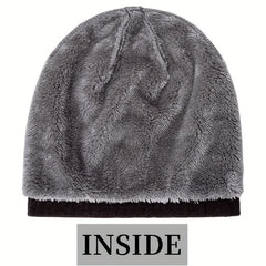 Outdoor Plus Velvet Knitted Hat Winter Solid Striped Warm Ear Protection