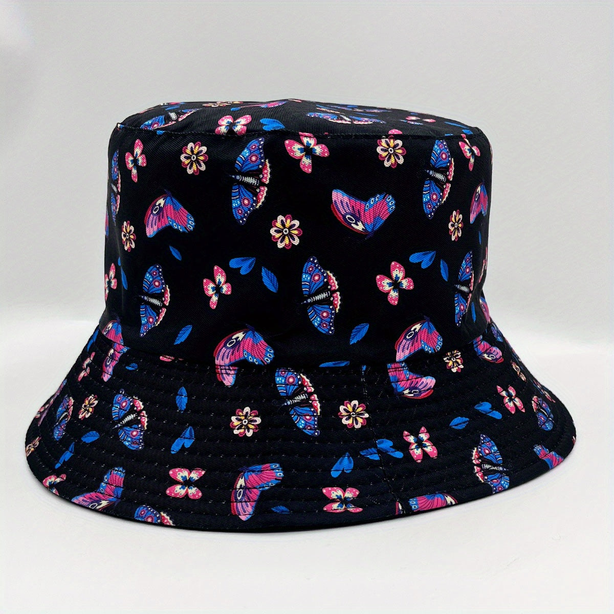 Butterfly Print Reversible Bucket Hat Cotton Fisherman Cap