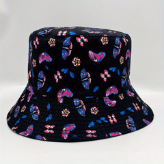 Butterfly Print Reversible Bucket Hat Cotton Fisherman Cap