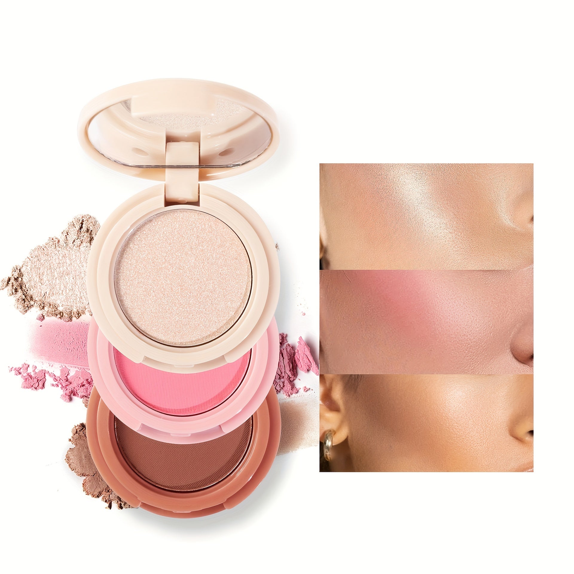 3-in-1 Contour Highlight Blush Palette Face Brightening Matte Eye Shadow
