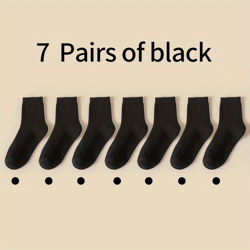 7 Pairs Ribbed Socks Breathable Women's Stockings