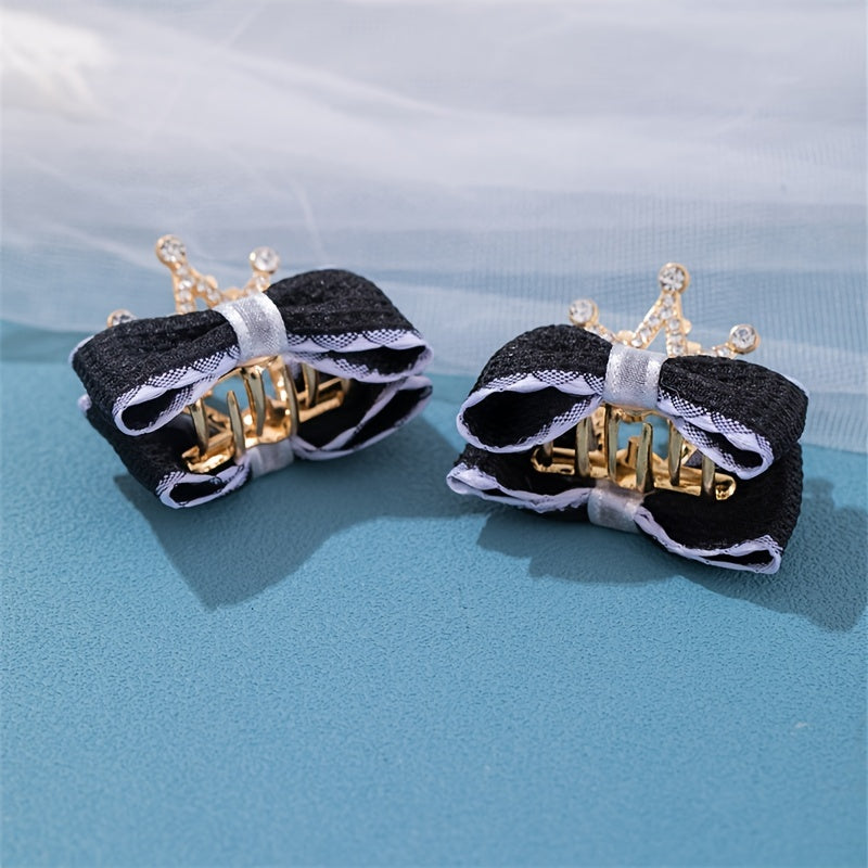 Kids Bow Crown Hair Clip Rhinestone Princess Hairpin