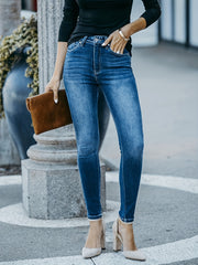Stretchy Skinny Jeans Slim Fit Mid Rise Washed Denim Pants