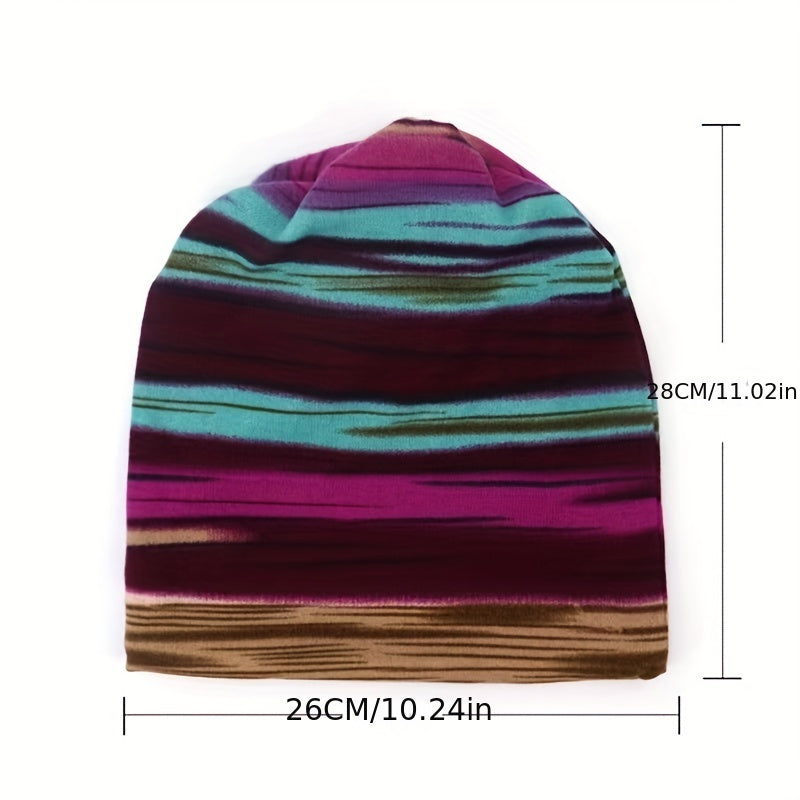 Striped Print Multifunctional Hat Neck Gaiter Pullover Hat