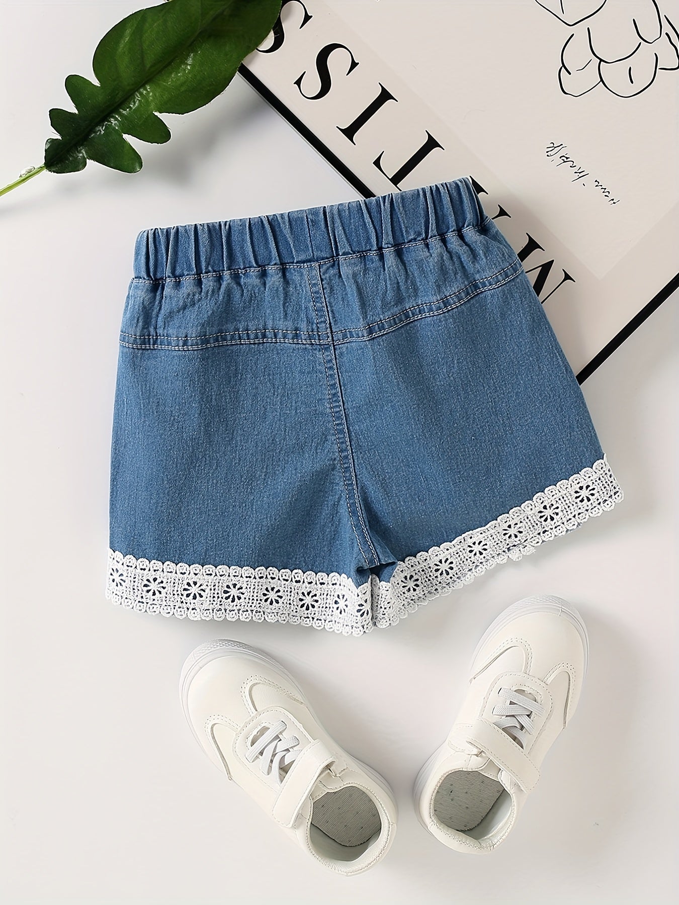 Girls' Lace Embroidery Denim Shorts for Summer